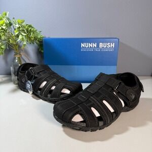 Nunn Bush Mens Black Fisherman Sandals Hook and Loop Comfort Size‎ 10